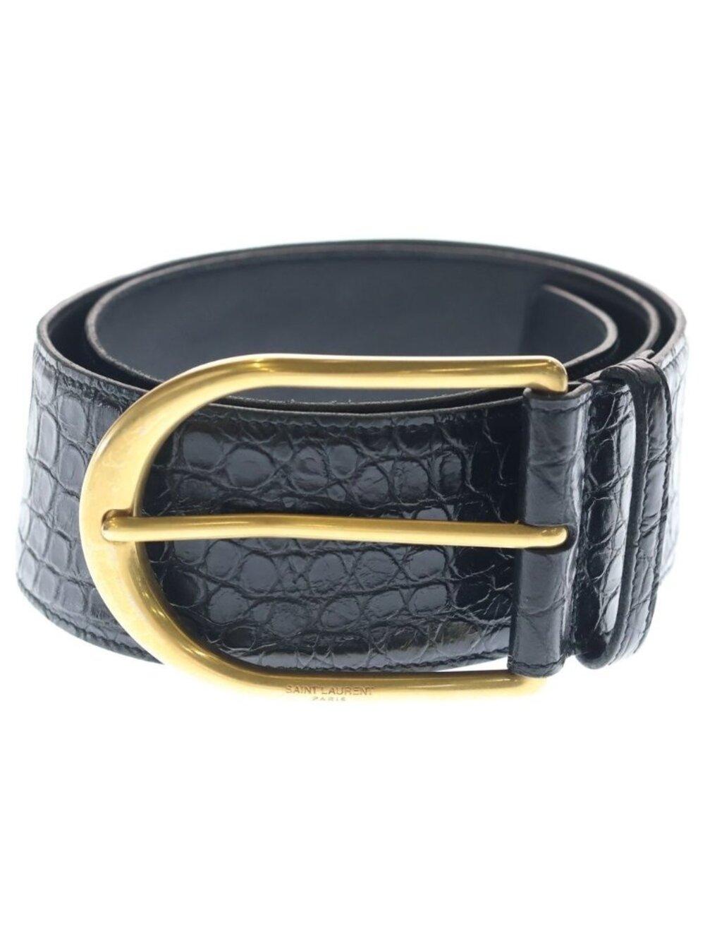 Saint Laurent Paris Runway Wide Croc Leather Belt Croco Embossed Black Gold